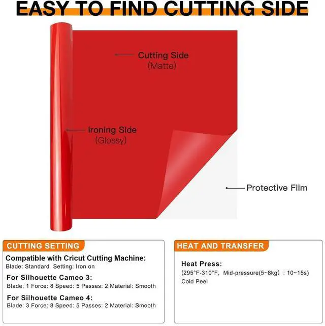 Alt view image 5 of 7 - HTVRONT HTV Heat Transfer Vinyl - 12" x 8ft Red HTV Vinyl for Shirts, Red Iron on Vinyl for All Cutting Machine - Easy to Cut & Weed for Heat Transfer Design