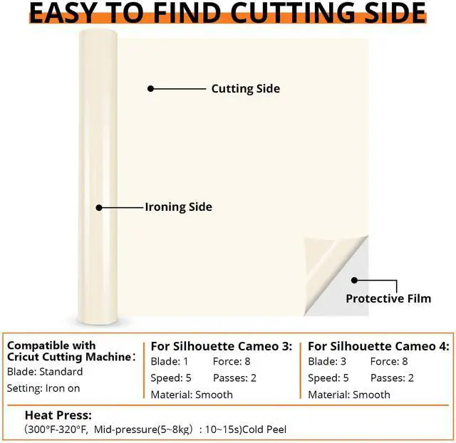 Alt view image 5 of 7 - HTVRONT HTV Heat Transfer Vinyl Roll - 12" x 8ft Cream HTV Vinyl for T Shirts, Cream Iron on Vinyl for All Cutting Machines - Easy to Cut & Weed for Craft Design