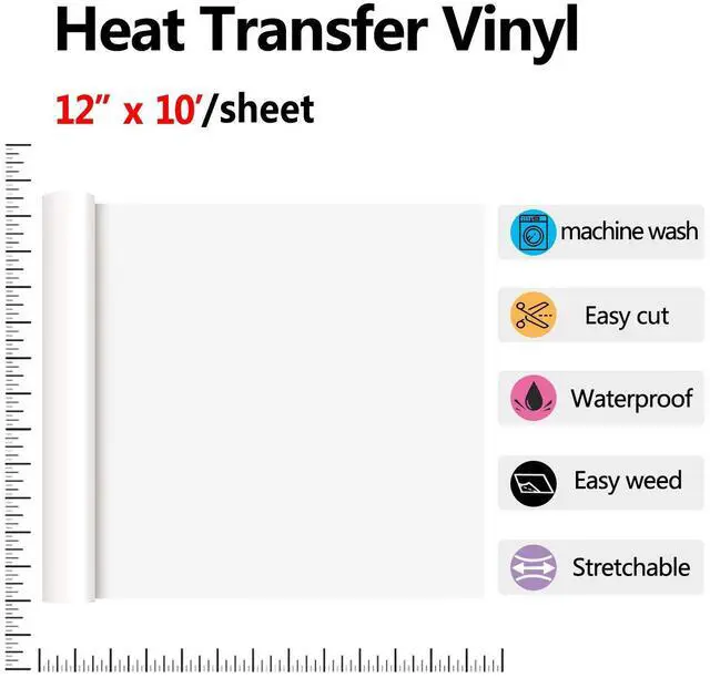 Alt view image 2 of 7 - RENLITONG White HTV Iron on Vinyl 12Inch by 10ft Roll Heat Transfer Vinyl for T-Shirt HTV Rolls for All Cutter Machine - Easy to Cut & Weed for Heat Transfer Design
