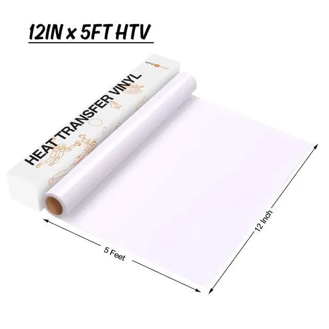 Alt view image 7 of 7 - HTVRONT HTV Vinyl Rolls Heat Transfer Vinyl - 12" x 5ft White - Easy to Cut & Weed & Transfer, Great Stickiness, Use Widely, Personalize Gift & Custom Made
