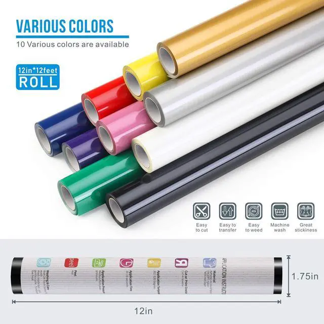 Alt view image 4 of 4 - 12" x 12ft Heat Transfer Vinyl Rolls, PU (Strong Stretchy) HTV Vinyl Black for Shirts, Sooez Iron on Vinyl for All Cutter Machine, Easy to Cut & Weed for DIY Heat Vinyls Design, Matte Finish