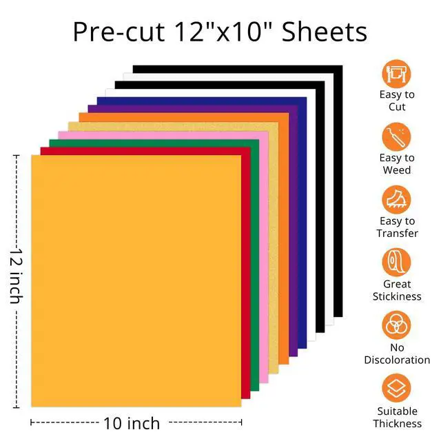 Alt view image 7 of 7 - HTVRONT HTV Heat Transfer Vinyl -13 Pack HTV Vinyl Sheets, 12" x 10" Iron on Vinyl for T Shirts, 10 Assorted Premium Colors Heat Transfer Vinyl for All Cutting Machines