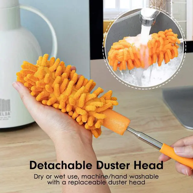 Alt view image 2 of 7 - Microfiber Duster for Cleaning, Tukuos Hand Washable Dusters with 2pcs Replaceable Microfiber Head, Extendable Pole, Detachable Cleaning Supplies for Office, Car, Window, Furniture, Ceiling Fan