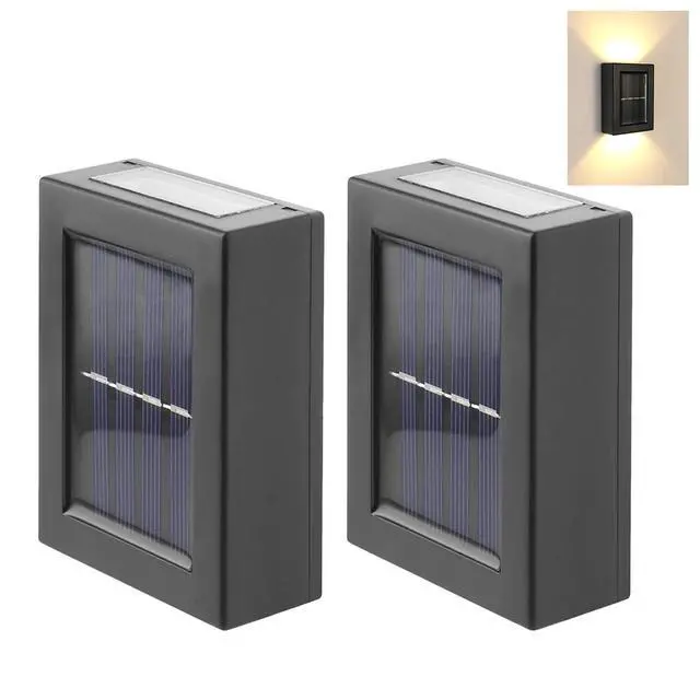 Alt view image 3 of 7 - CALIDAKA 2 Pack LED Solar Wall Lights, Up and Down Outdoor Security Wall Lamps, IP65 Waterproof, Solar Fence Lights LED Wall Lights for Home Garden Porch (Warm Light)