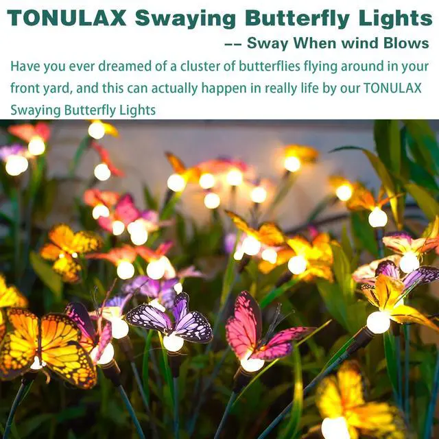 Alt view image 5 of 7 - TONULAX Solar Garden Lights - 2 Pack Swaying Butterfly Light, Swaying in The Wind, Solar Outdoor Lights, Yard Patio Pathway Decoration, High Flexibility Iron Wire & Realistic Butterflies