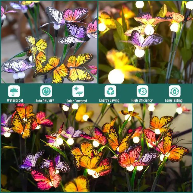 Alt view image 3 of 7 - TONULAX Solar Garden Lights - 2 Pack Swaying Butterfly Light, Swaying in The Wind, Solar Outdoor Lights, Yard Patio Pathway Decoration, High Flexibility Iron Wire & Realistic Butterflies