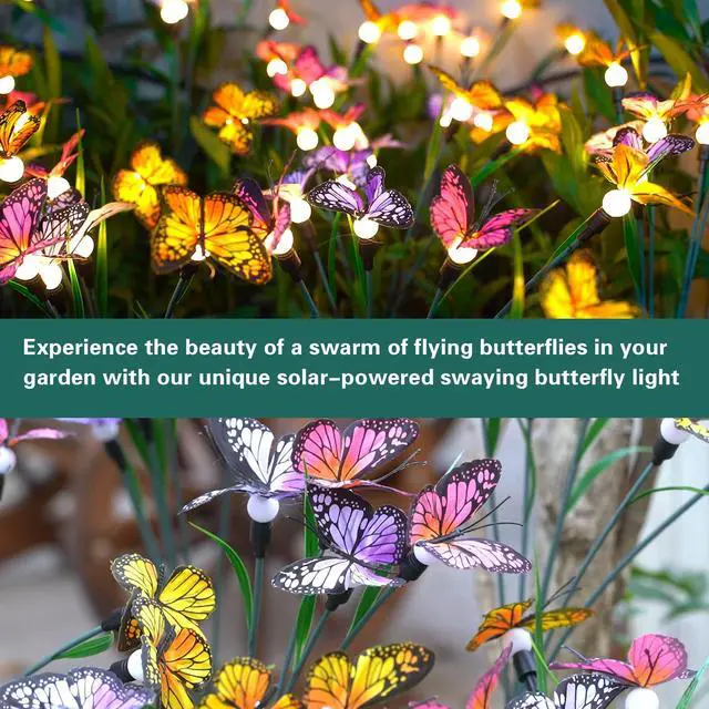Alt view image 7 of 7 - TONULAX Solar Garden Lights - 2 Pack Swaying Butterfly Light, Swaying in The Wind, Solar Outdoor Lights, Yard Patio Pathway Decoration, High Flexibility Iron Wire & Realistic Butterflies