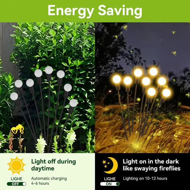 Alt view image 3 of 6 - YShengMian Solar Garden Lights Outdoor Waterproof, 2 Pack 16 LED Swaying Light Firefly Light Outdoor Decor Lights for Garden Gifts for Pathway Party Christmas Decoration, Warm White