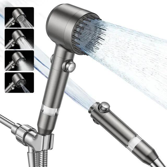 Main image of JOMST Filtered Shower Head with Handheld,High Pressure Shower Head 4 Spray Modes,ShowerHead with ON/OFF Switch for Pets,Built-in Power Wash to Clean Tub,Shower Heads Combo with Stainless Steel Hose