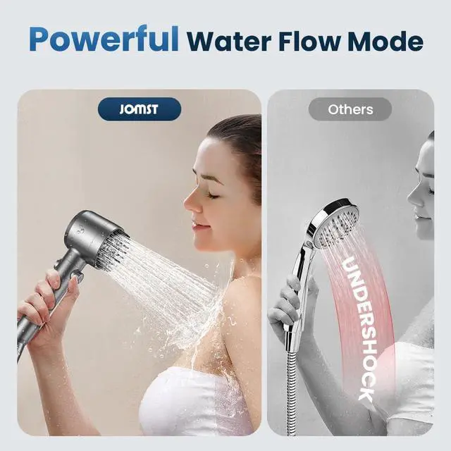 Alt view image 3 of 7 - JOMST Filtered Shower Head with Handheld,High Pressure Shower Head 4 Spray Modes,ShowerHead with ON/OFF Switch for Pets,Built-in Power Wash to Clean Tub,Shower Heads Combo with Stainless Steel Hose