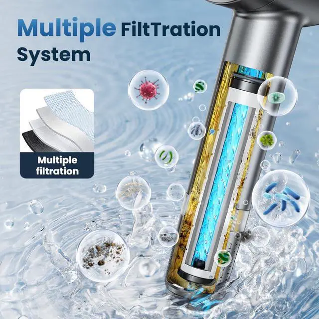 Alt view image 5 of 7 - JOMST Filtered Shower Head with Handheld,High Pressure Shower Head 4 Spray Modes,ShowerHead with ON/OFF Switch for Pets,Built-in Power Wash to Clean Tub,Shower Heads Combo with Stainless Steel Hose