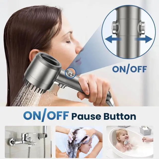 Alt view image 6 of 7 - JOMST Filtered Shower Head with Handheld,High Pressure Shower Head 4 Spray Modes,ShowerHead with ON/OFF Switch for Pets,Built-in Power Wash to Clean Tub,Shower Heads Combo with Stainless Steel Hose