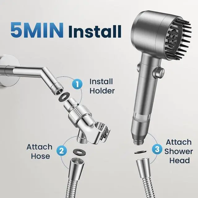 Alt view image 7 of 7 - JOMST Filtered Shower Head with Handheld,High Pressure Shower Head 4 Spray Modes,ShowerHead with ON/OFF Switch for Pets,Built-in Power Wash to Clean Tub,Shower Heads Combo with Stainless Steel Hose