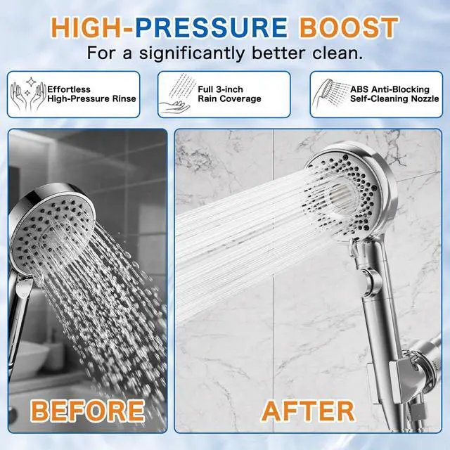 Alt view image 7 of 7 - Shower Head with Handheld with 5 Spray Modes and Detachable Power Wash, High Pressure Shower Head with ON/OFF Switch for Pets, Clean Tub, Shower Heads with Stainless Steel Hose
