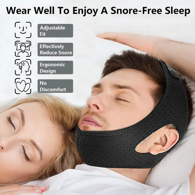 Alt view image 2 of 6 - Anti Snoring Chin Strap,Adjustable CPAP Chin Strap,Chin Strap for Sleeping with Vent Holes,Fit to Keep Mouth Closed and Effective Stop Snoring Solution,Anti Snore Devices for Men and Women