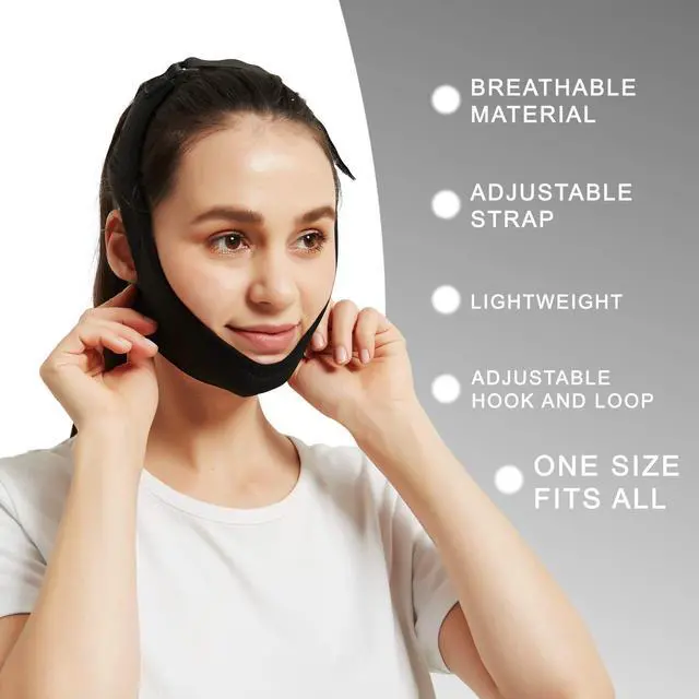Alt view image 3 of 5 - Chin Strap for CPAP Users - Adjustable Mask Bandage Keeping Mouth Closed - Better Night's Sleep Anti Snoring Chin Strap for Snoring for Men and Women (Black)