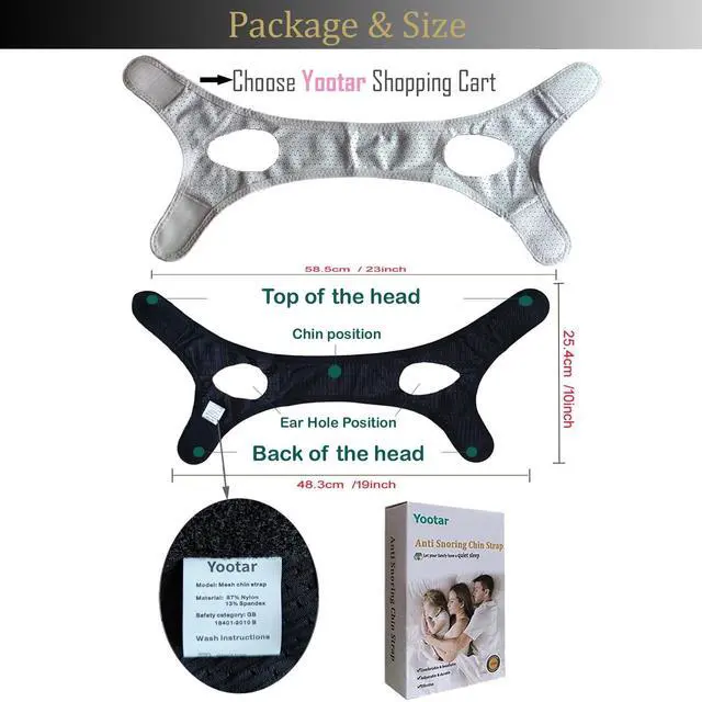 Alt view image 2 of 6 - Yootar Chin Strap for Cpap Users, 2 Pack Black & Grey Comfortable Mesh Anti Snoring Chin Straps for Men Women, Upgraded Adjustable Cpap Chin Strap to Keep Mouth Closed While Sleeping(2 Pack), Medium