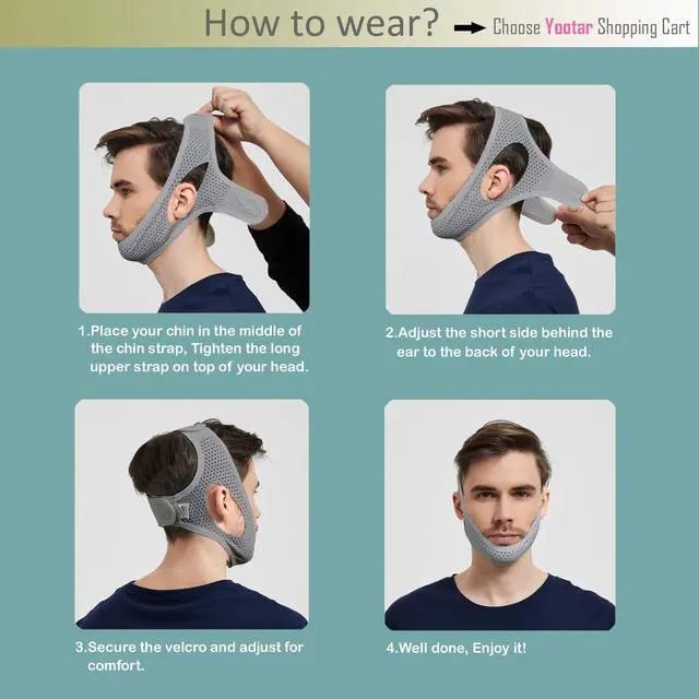 Alt view image 4 of 6 - Yootar Chin Strap for Cpap Users, 2 Pack Black & Grey Comfortable Mesh Anti Snoring Chin Straps for Men Women, Upgraded Adjustable Cpap Chin Strap to Keep Mouth Closed While Sleeping(2 Pack), Medium