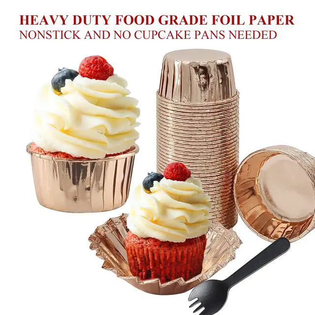 Alt view image 4 of 7 - 5oz Baking Cups with Lids 50 Pack,LNYZQUS Foil Cupcake Liners Muffin Tins,Disposable Ramekins Pans Muffin Cups Jumbo Cupcake Wrappers Holders for Wedding Party-Champagne