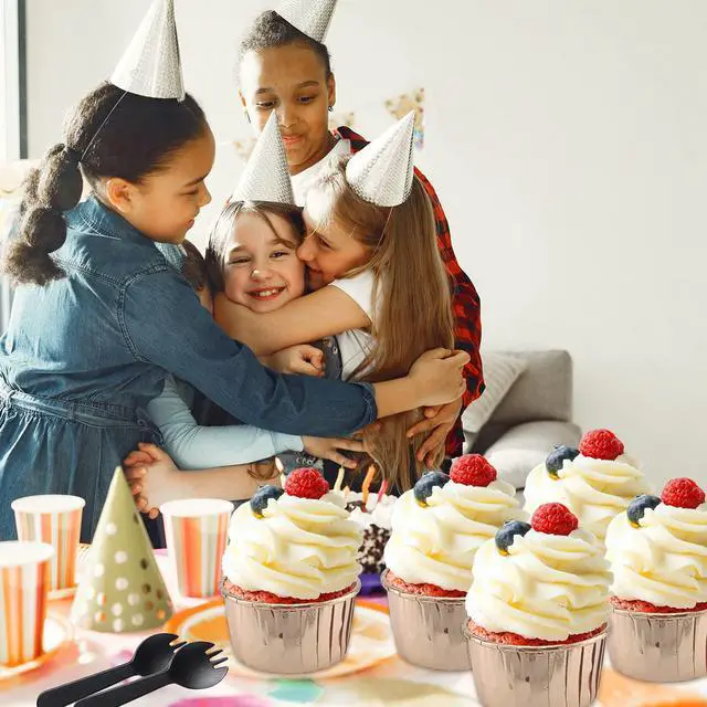 Alt view image 7 of 7 - 5oz Baking Cups with Lids 50 Pack,LNYZQUS Foil Cupcake Liners Muffin Tins,Disposable Ramekins Pans Muffin Cups Jumbo Cupcake Wrappers Holders for Wedding Party-Champagne
