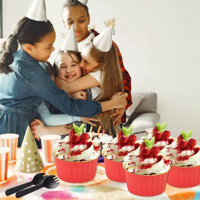 Alt view image 7 of 7 - Large Cupcake Liners Baking Cups 50 Pack,LNYZQUS 5oz Foil Muffin Cups Muffin Tins,Disposable Ramekins Tins with Lids and Spoons,Cupcake Wrappers Holders for Wedding Bakery-Red in gold