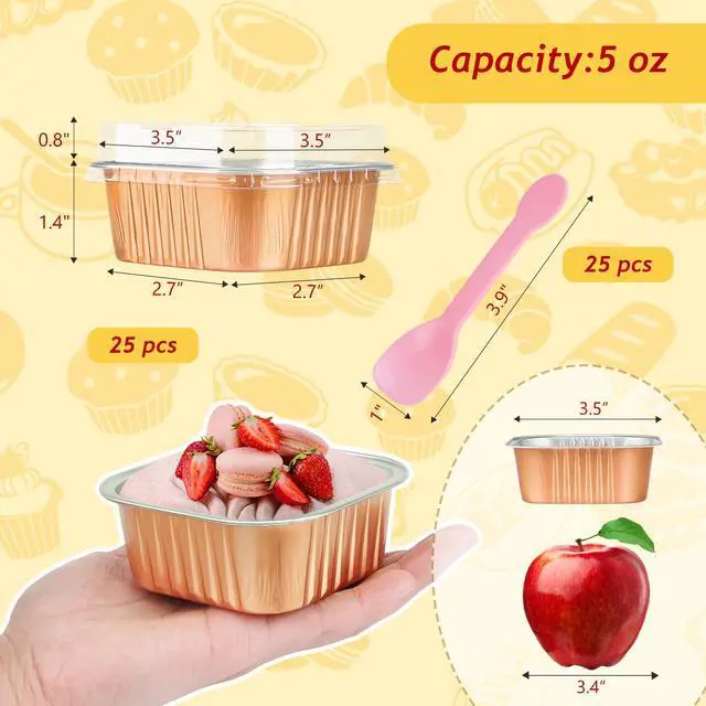 Alt view image 2 of 7 - LNYZQUS 5oz Foil Baking Cups with Lids 25 Pack, Square Mini Cake Pans Disposable Muffin Tins, Small Cupcake Containers for Oven, Individual Ramekins for Holiday Baking Gifts-Champagne
