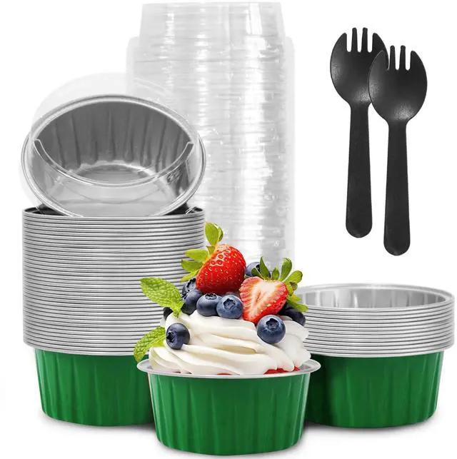 Main image of St. Patrick's Day 50Pcs Mini Aluminum Foil Cupcake Baking Cups,5oz Cake Pans Disposable,Mini Loaf Pans with Lids,Disposable Ramekins,Tin Cups Containers for Cupcake,Pudding,Muffin(50, Green)