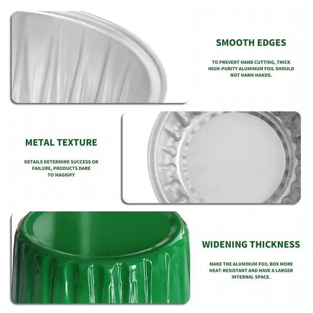 Alt view image 3 of 7 - St. Patrick's Day 50Pcs Mini Aluminum Foil Cupcake Baking Cups,5oz Cake Pans Disposable,Mini Loaf Pans with Lids,Disposable Ramekins,Tin Cups Containers for Cupcake,Pudding,Muffin(50, Green)