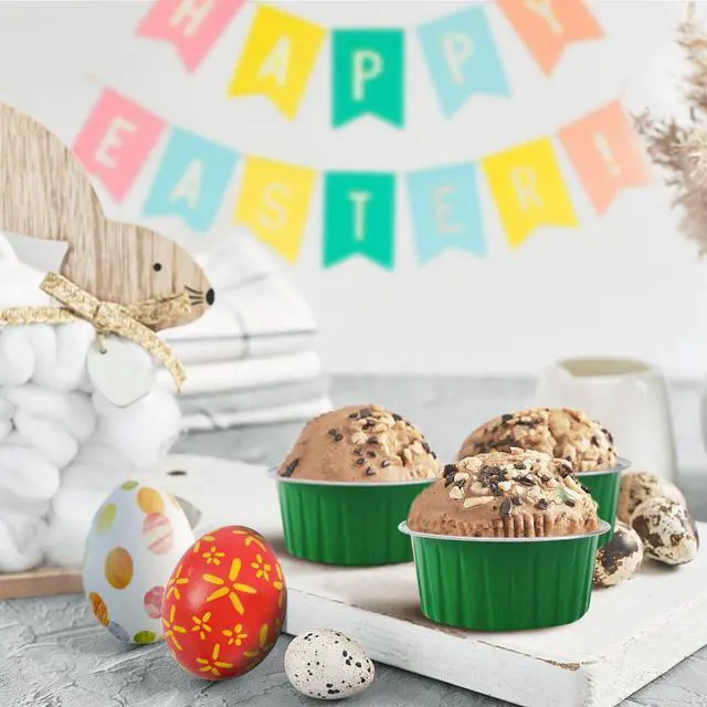 Alt view image 7 of 7 - St. Patrick's Day 50Pcs Mini Aluminum Foil Cupcake Baking Cups,5oz Cake Pans Disposable,Mini Loaf Pans with Lids,Disposable Ramekins,Tin Cups Containers for Cupcake,Pudding,Muffin(50, Green)