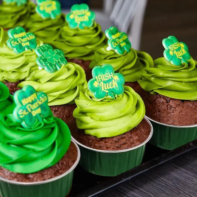 Alt view image 6 of 7 - St. Patrick's Day 50Pcs Mini Aluminum Foil Cupcake Baking Cups,5oz Cake Pans Disposable,Mini Loaf Pans with Lids,Disposable Ramekins,Tin Cups Containers for Cupcake,Pudding,Muffin(50, Green)