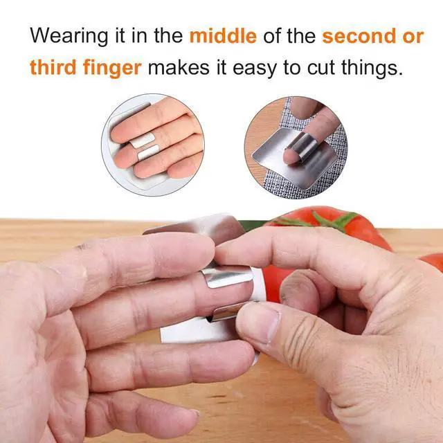 Alt view image 2 of 6 - SLXDEX 2 Pcs Finger Guard for Cutting aid, Kitchen Tool, Stainless Steel Knife Protector, Adjustable Hand Protect Fingers, Avoid Hurting, Slicing and Chopping, Silver