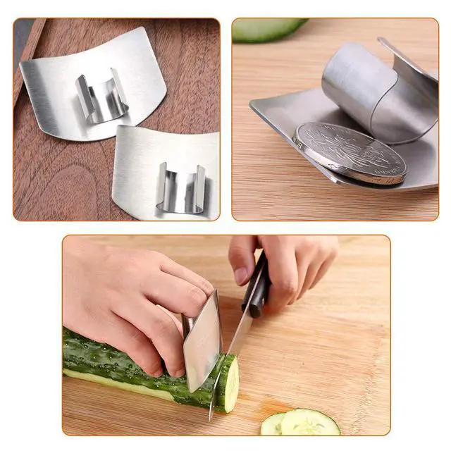 Alt view image 3 of 6 - SLXDEX 2 Pcs Finger Guard for Cutting aid, Kitchen Tool, Stainless Steel Knife Protector, Adjustable Hand Protect Fingers, Avoid Hurting, Slicing and Chopping, Silver