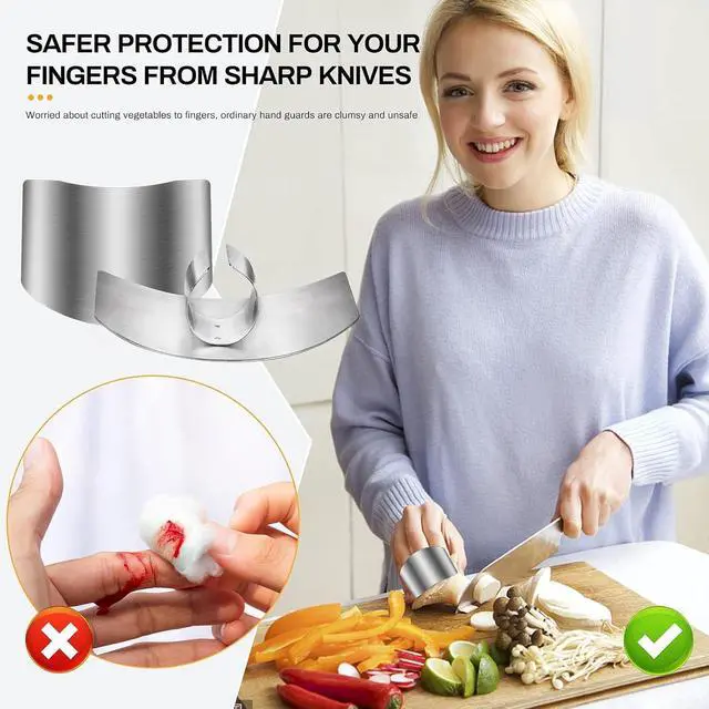 Alt view image 5 of 7 - Promifun Finger Guards for Cutting, 4 Pcs Stainless Steel Finger Protector for Cutting Food, Knife Guard, Chopping Protector for Dicing and Slicing in Kitchens