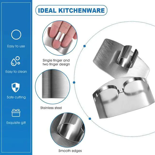 Alt view image 3 of 7 - 11 Pieces Finger Guard Set for Cutting Include 4 Stainless Steel Knife Cutting Protector 2 Thumb Guard Protector 2 Finger Cots Potato Butter Lettuce Crinkle Cutter Onion Holder Slicer Mandoline Slicer