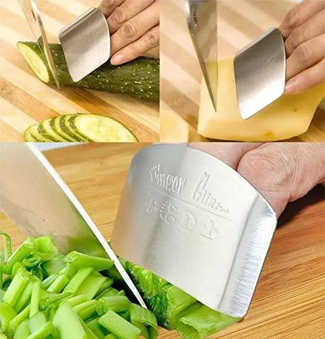 Alt view image 2 of 4 - Finger Guard for Safe to Slice Cutting Vegetables Fruit- 2PCS, 304 Stainless Steel Finger Hand Protector Kitchen Tool Guard, Present for Thanksgiving, Wife, Mothers, Children;