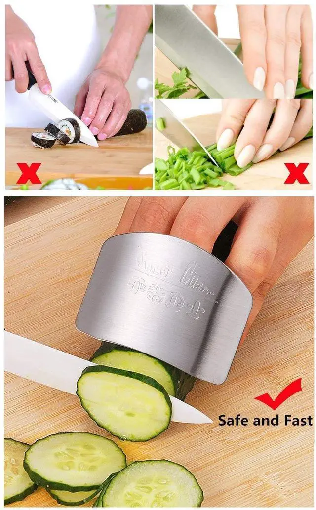 Alt view image 3 of 4 - Finger Guard for Safe to Slice Cutting Vegetables Fruit- 2PCS, 304 Stainless Steel Finger Hand Protector Kitchen Tool Guard, Present for Thanksgiving, Wife, Mothers, Children;