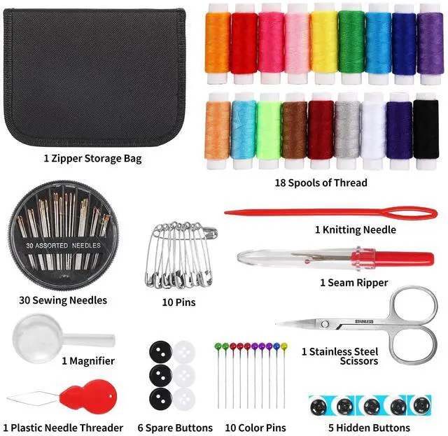 Alt view image 2 of 7 - Sewing Kit for Adults,Marcoon Needle and Thread Kit with Sewing Supplies and Accessories Contains Scissors, Measure Tape,Seam Ripper,Suitable for Home, Travel, Beginner, Emergency
