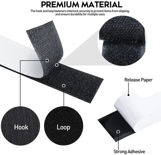 Alt view image 3 of 6 - MAXECHO 33Ft x 1 Inch Hook and Loop Tape with Adhesive Backing, Heavy Duty Double Sided Adhesive Strips, Strong Sticky Strips Rolls for Home, Office, School, Car, and Crafting Projects, Black