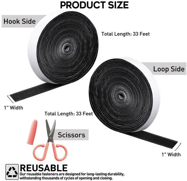 Alt view image 4 of 6 - MAXECHO 33Ft x 1 Inch Hook and Loop Tape with Adhesive Backing, Heavy Duty Double Sided Adhesive Strips, Strong Sticky Strips Rolls for Home, Office, School, Car, and Crafting Projects, Black