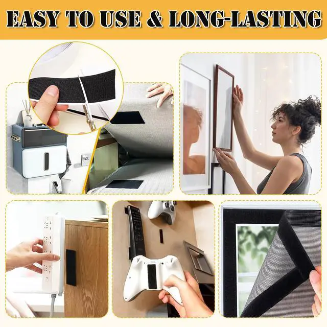 Alt view image 5 of 7 - 32 Ft × 1 Inch Hook and Loop Strips with Adhesive, 2 Rolls Black Self Sticky Double Sided Heavy Duty Strips, Sticky Back for Fabrics Nylon Adhesive Tape for Home Office School and Crafting