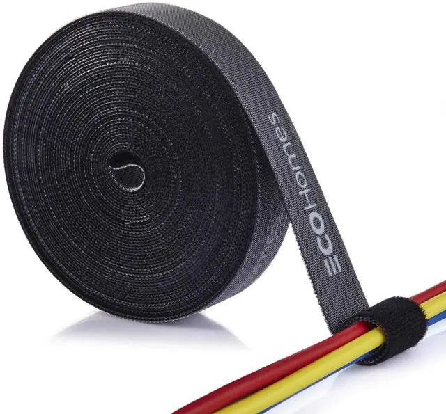 Main image of ECOHomes 1 Inch x 30 FT Double Sided Hook and Loop Roll Tape | Two Sides, Self Stick, No Adhesive Reusable Cable Ties Wrap for Cable Management, Heavy Duty Extender Straps Long Wire Strips Black