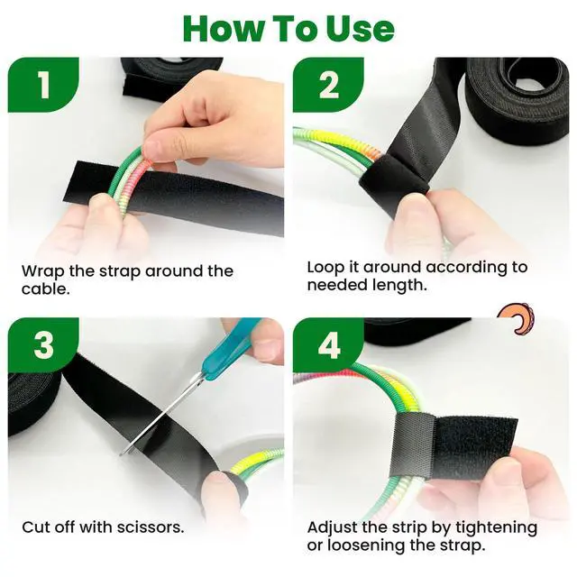 Alt view image 6 of 7 - ECOHomes 1 Inch x 30 FT Double Sided Hook and Loop Roll Tape | Two Sides, Self Stick, No Adhesive Reusable Cable Ties Wrap for Cable Management, Heavy Duty Extender Straps Long Wire Strips Black