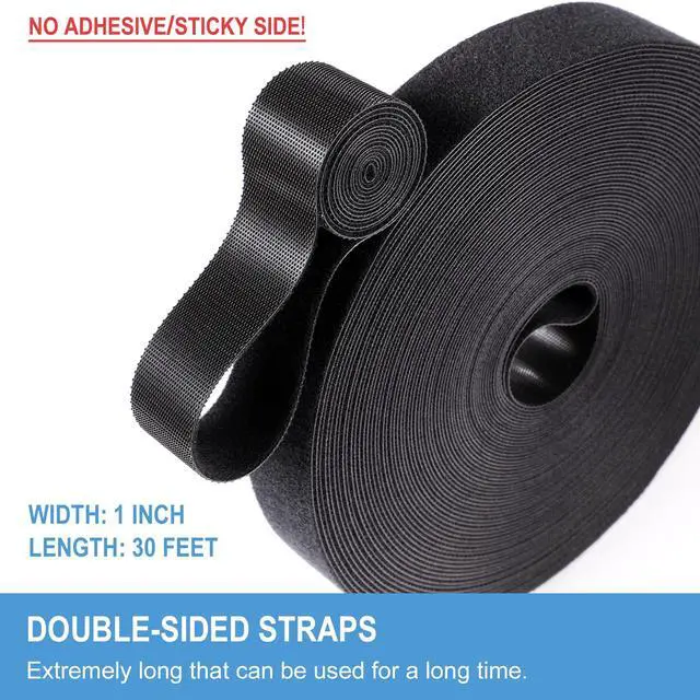 Alt view image 2 of 6 - 1 in x 30 ft Hook and Loop Roll | Double-Sided Strips, Self-Gripping Straps | Reusable Multi-Purpose Wrap Fasteners for Home, Office, Data Center, and More