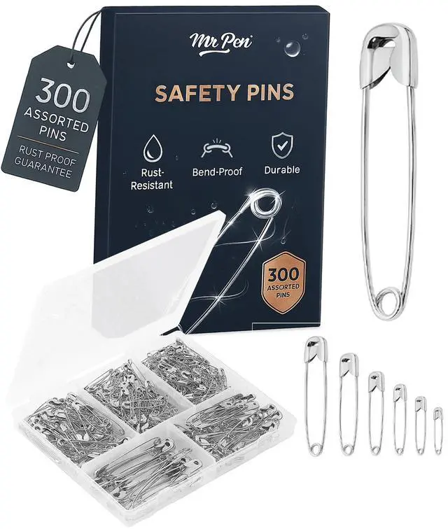 Main image of Mr. Pen- Safety Pins, 300 Pack, Small & Large Sizes, Nickel Plated Steel