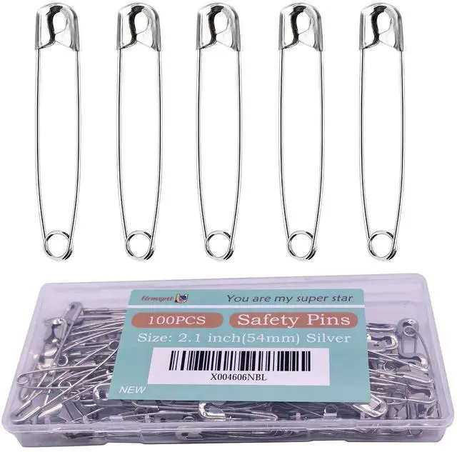 Main image of Urmspst 100PCS Safety Pins(Upgraded), 2inch Safety Pin, Rust-Resistant Nickel Plated Steel, Sharp Edge Safety Pin for Clothes, Sewing, Arts & Craft, Small Decorative Safety Pins (Silver)