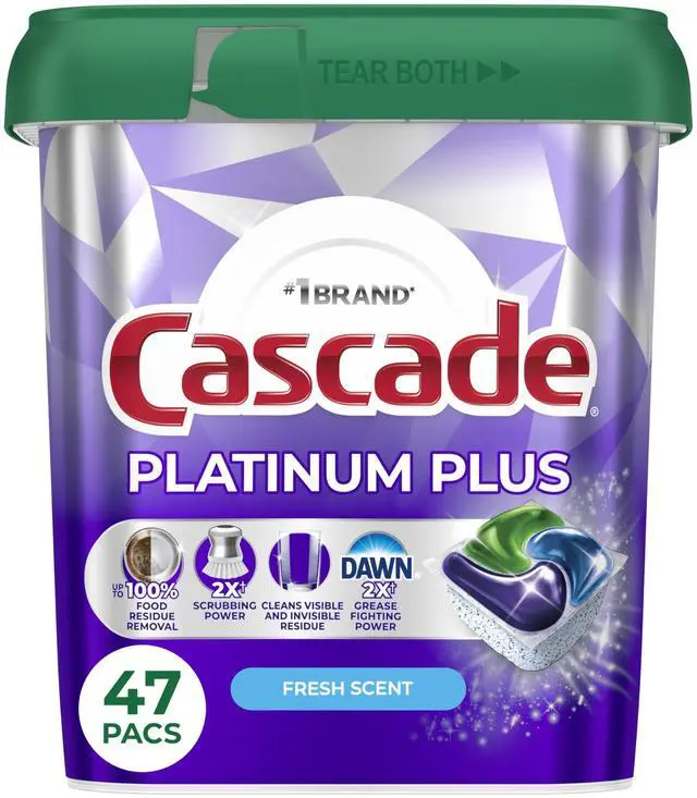 Main image of Cascade Platinum Plus Dishwasher Pods, Dishwasher Detergent, Dish Detergent Soap, Fresh, 47 Count