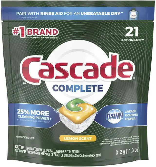 Main image of Cascade Complete ActionPacs, Dishwasher Detergent Pods, Lemon, 21 Count