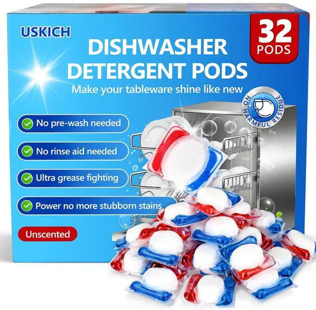 Main image of 32 Count Dishwasher Pods, No Pre-Rinse Dishwasher Detergent Soap On Stain and Grease, Leaving a Virtually Spotless Shine,Dishwasher Detergent for Deep Cleaning