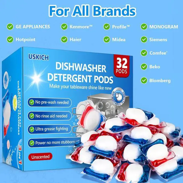 Alt view image 5 of 7 - 32 Count Dishwasher Pods, No Pre-Rinse Dishwasher Detergent Soap On Stain and Grease, Leaving a Virtually Spotless Shine,Dishwasher Detergent for Deep Cleaning