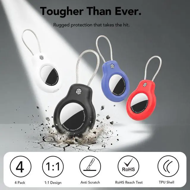 Alt view image 2 of 7 - for AirTag Holder Keychain,Air Tags-4 Pack for Apple,Air Tag Holder Case Airtags 1st/2nd Gen,Wire Cable Lock Key Chain Ring Air Tagholder Accessories for Luggage,Dog,Cat,Kids,Women's Novelty Keychains
